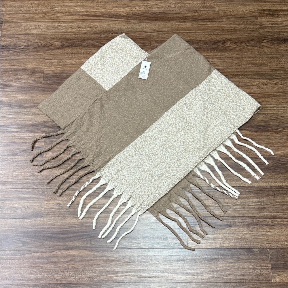 Brown and Cream Fringed Shawl - BNWT